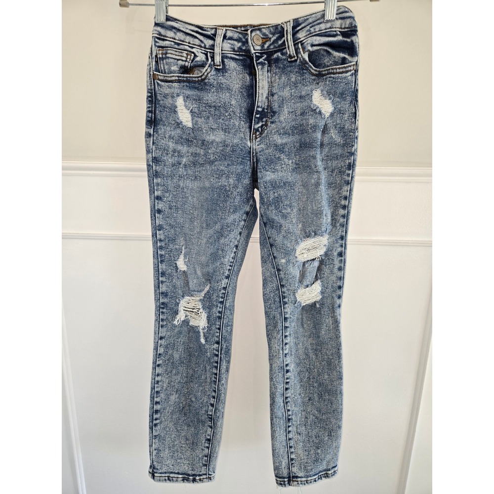 Judy Blue Boyfriend Fit Acid‎ Wash Distressed Jeans Blue High Rise 1/25
